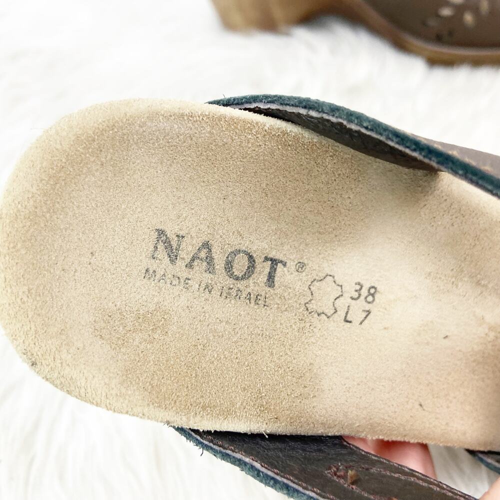 Naot Womens 38 EU 7 US Brown Leather Slip On Studded Two Strap Platform Sandals - Picture 12 of 16